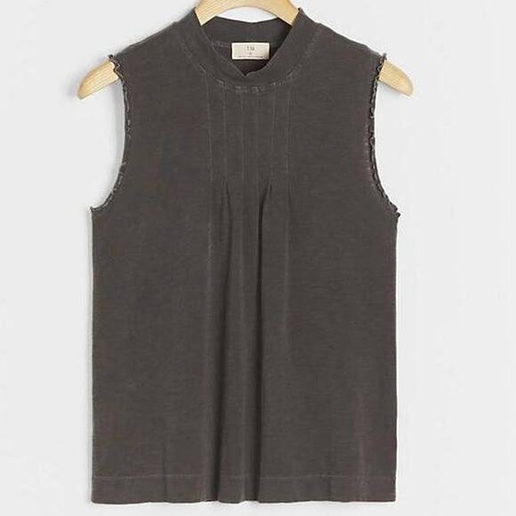 New Anthropologie Vlada Pintucked Top by T.La $48 BLACK XS Heathered Cotton - Picture 1 of 5